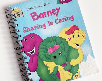 Barney Sharing is Caring – up-cycled/recycled Little Golden Book – Diary, Journal, Notebook, Art Journal