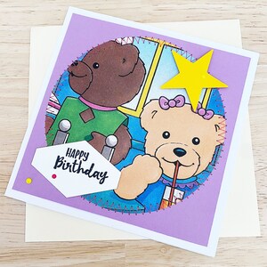 Carte d'anniversaire bananes en pyjama, carte de voeux petit livre d'or Amy et Lulu ours, carte d'anniversaire surcyclée/recyclée