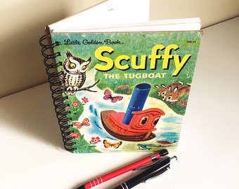 Scuffy the Tugboat – up-cycled/recycled Little Golden Book – Diary, Journal, Notebook, Art Journal