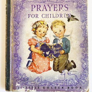 Gebete für Kinder, kleines goldenes Buch, Vintage, Hardcover, 1943, Kindergeschichtenbuch
