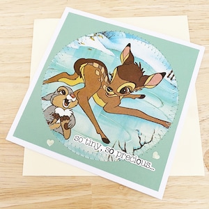 Carte de bébé Bambi, carte de voeux Bambi Little Golden Book, carte d'anniversaire recyclée/recyclée
