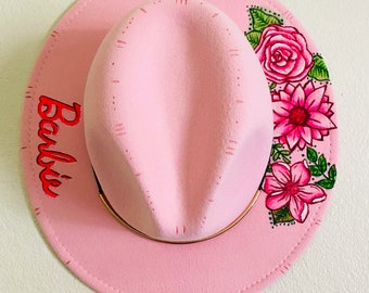Pink festival hat painted in Barbie theme