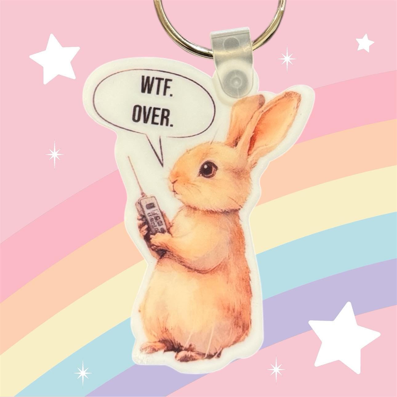 Wtf Over Rabbit WTF Over Bunny With Walkie Talkie Funny Keychain - Etsy