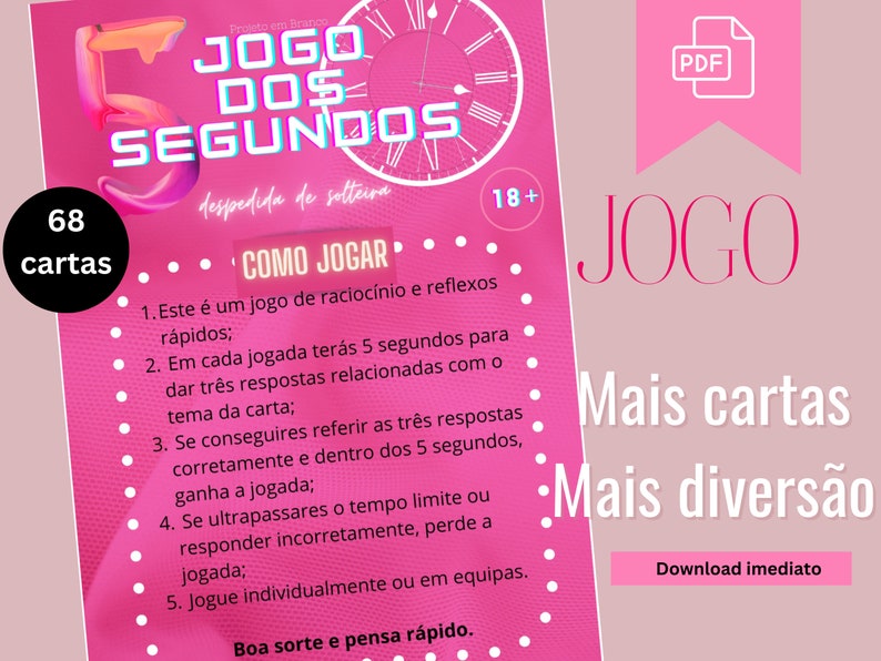 Jogo Despedida de Solteira Jogo dos 5 segundos Bachelorette Bridal Game zdjęcie 2