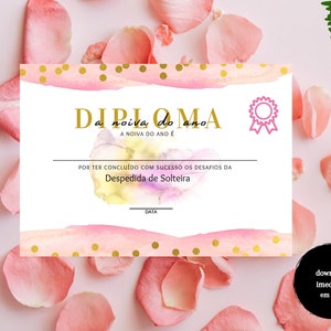 Diploma Despedida de Solteira | Jogo para Despedida de Solteira | Bachelorette | Bridal Game
