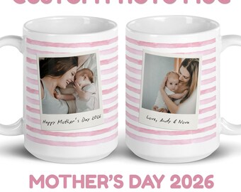 Custom Photo Mug, Mother's Day Keepsake, Personalized Pottery Style Cup