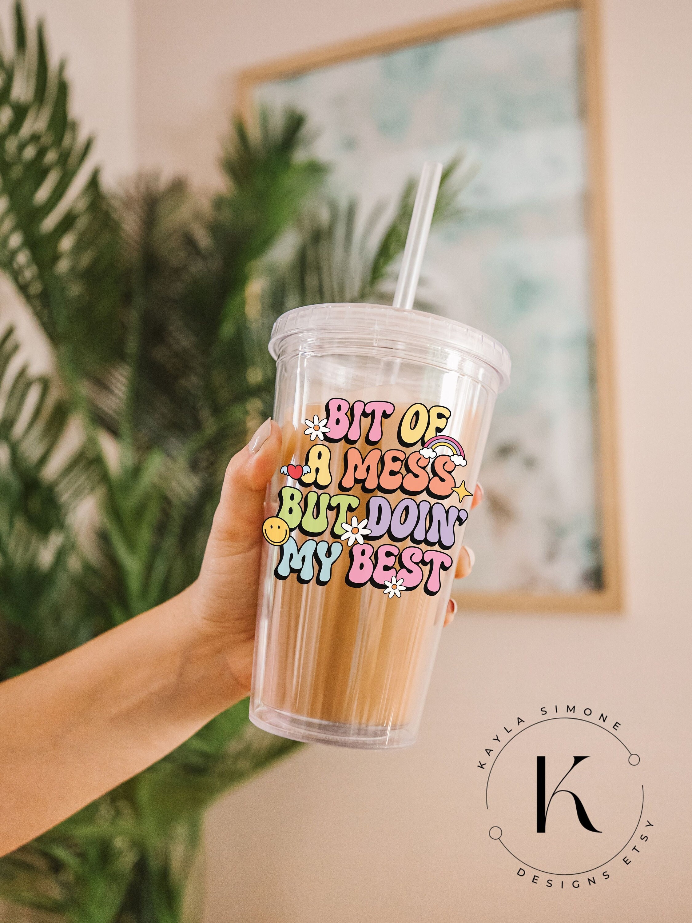 16oz Double-Walled Acrylic Tumbler with Straw, Tree Design and Quote, – One  Little Big Shop