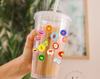 Fruit Sticker tumbler | Spring tumbler  16oz Tumbler with straw and lid Fruit sticker shirt Trendy Tumbler Fruit Sticker Cup