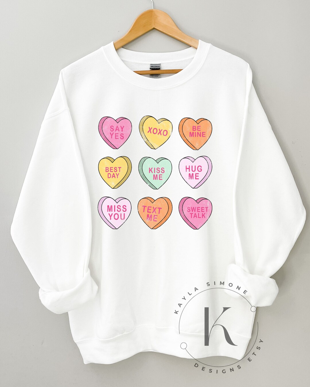 Valentine's Day Candy Sweater Vintage Conversation Hearts Sweater Trendy Graphic Crewneck Trendy