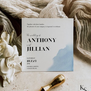 Sophie - Blue Watercolour Invitation Template | Modern Blue Wedding Invitation Template | Editable Template Minimalist Wedding