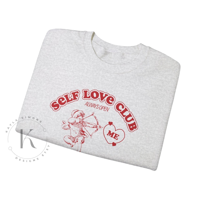Self Love Club | Selbstliebe Ästhetik Pullover | Amor Valentinstag Rundhalsausschnitt | Geschenke für sie | Selbstfürsorge | Ästhetischer Hoodie | Jahrgang Bild 3