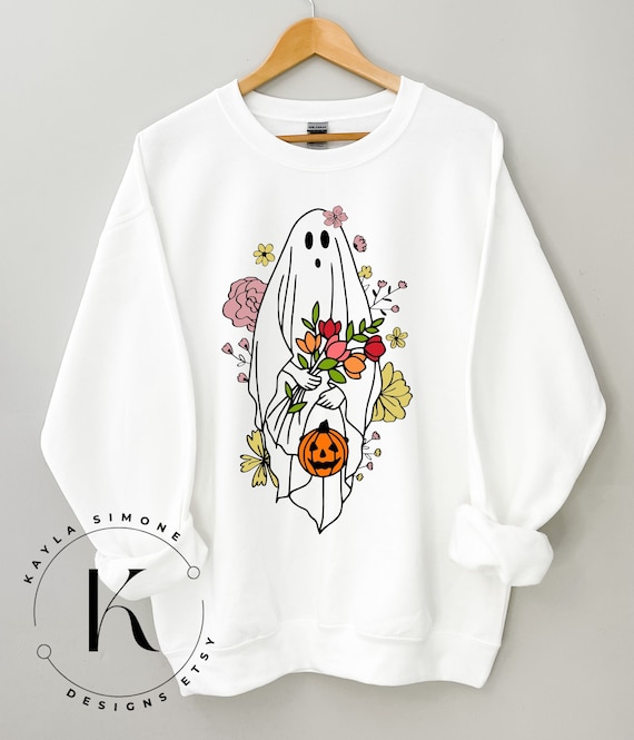 Ghost Halloween Crewneck Sweater | Feminine Ghost Sweater | Floral Halloween Crewneck | Trendy Graphic Sweater
