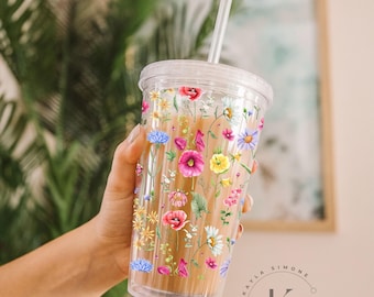 Floral Aesthetic Acrylic Tumbler Coquette room decor | spring tumbler  16oz Tumbler with straw and lid
