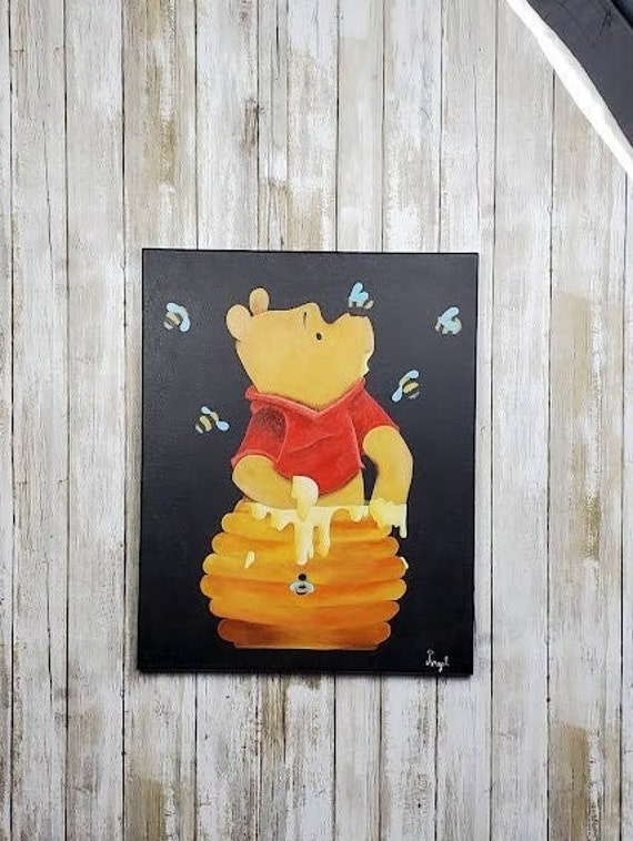 Winnie the Pooh in a Pot Painting Acrylic Painting Wall Art Etsy