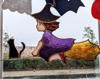 Handmade "Little Witch" stained glass suncatcher