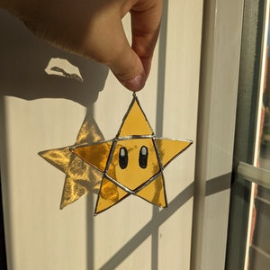 Handmade "Mario Star" stained glass suncatcher