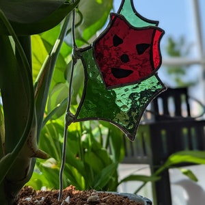 Handmade The legend of Zelda Korok stained glass planter stake image 3