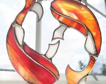 Handmade "Yin and Yang Koi fish" stained glass suncatcher