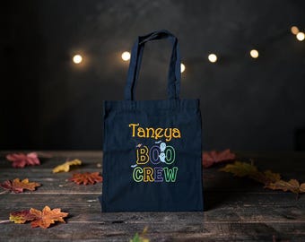 Personalized Halloween Trick or Treat Bag, Embroidered Name Tote, Kids Halloween Candy Bag, Choice of 3 Designs
