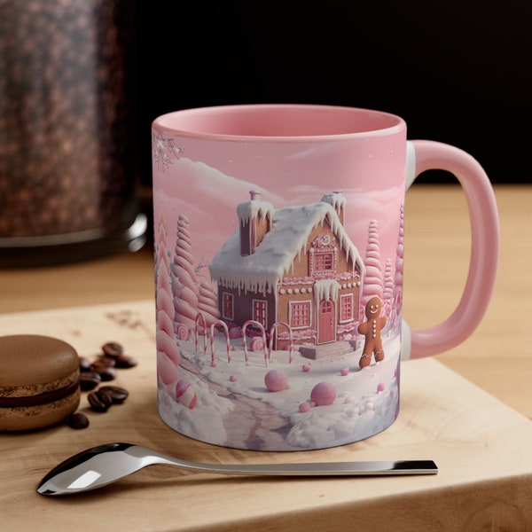 Festive 11 oz Gingerbread House with Gingerbread Man, Snow, Candy Canes, and Gum Drops - Holiday Decor, 11 oz Accent Mug