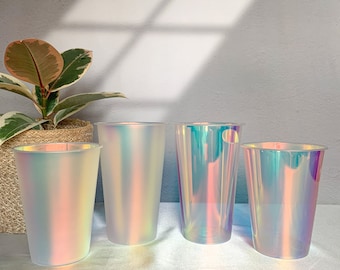 Set of 10 holographic outdoor pots for plants| Hologram cup| Holo cup| Drinking cup| Sun catcher cup| Cutting station cuttings