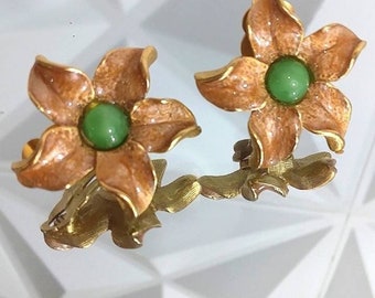 Vintage Oscar de La Renta Enamel Cabochon Flower Earrings