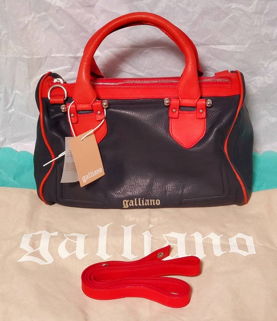 John Galliano Red Black Leather Bag Vintage with t