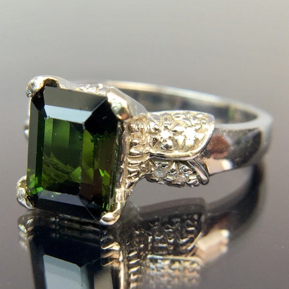 14k Green Tourmaline & Diamond White Gold Ring Si… - image 1