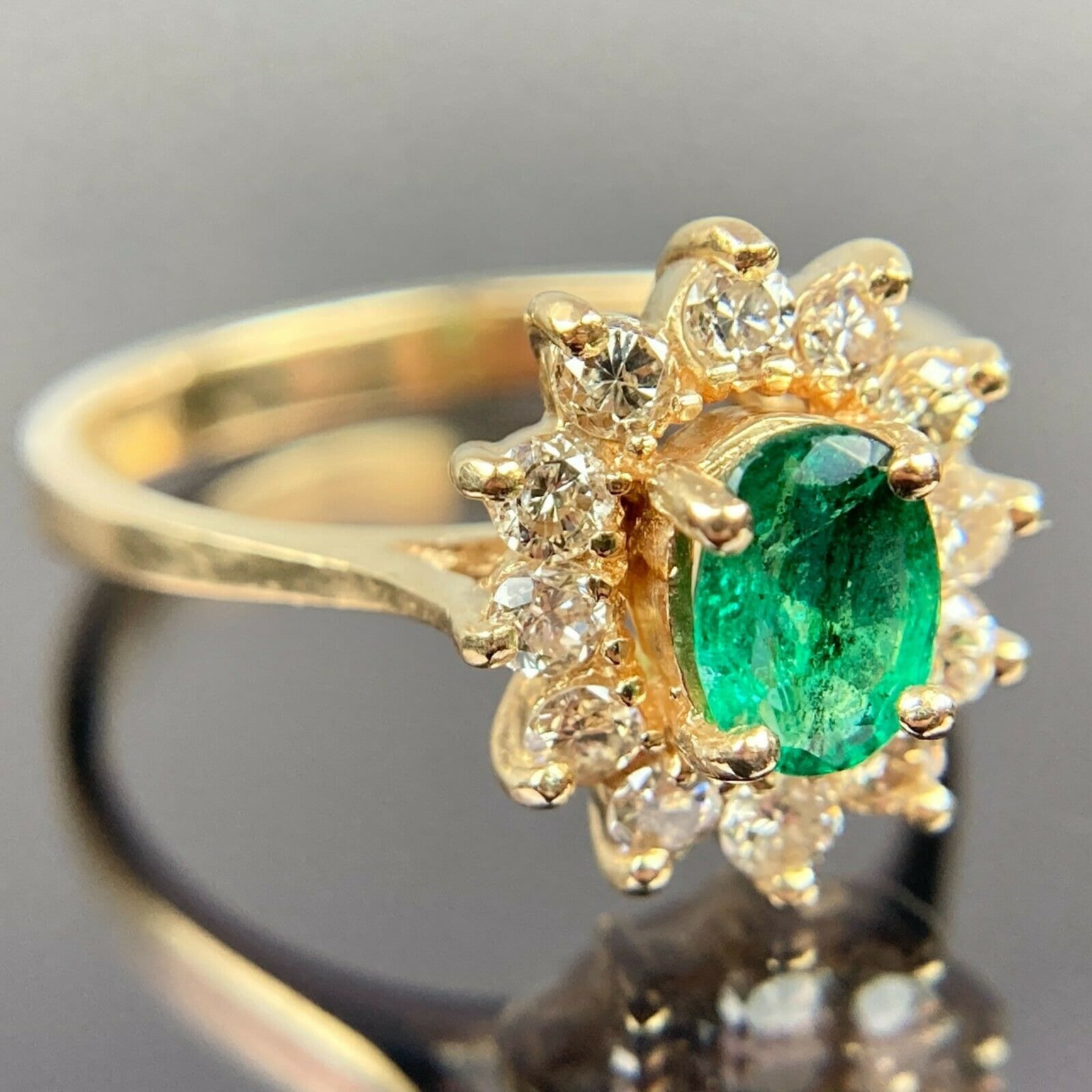 EFFY BH 14k Emerald & Diamond Halo Yellow Gold Ring Size 6 - Etsy