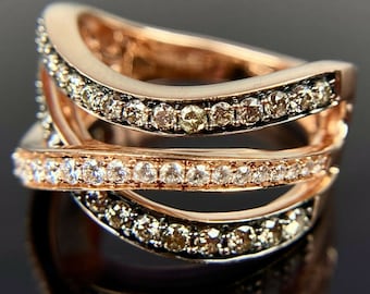 Le Vian 14k White & Chocolate Diamond Crossover Rose Gold Ring Size 7