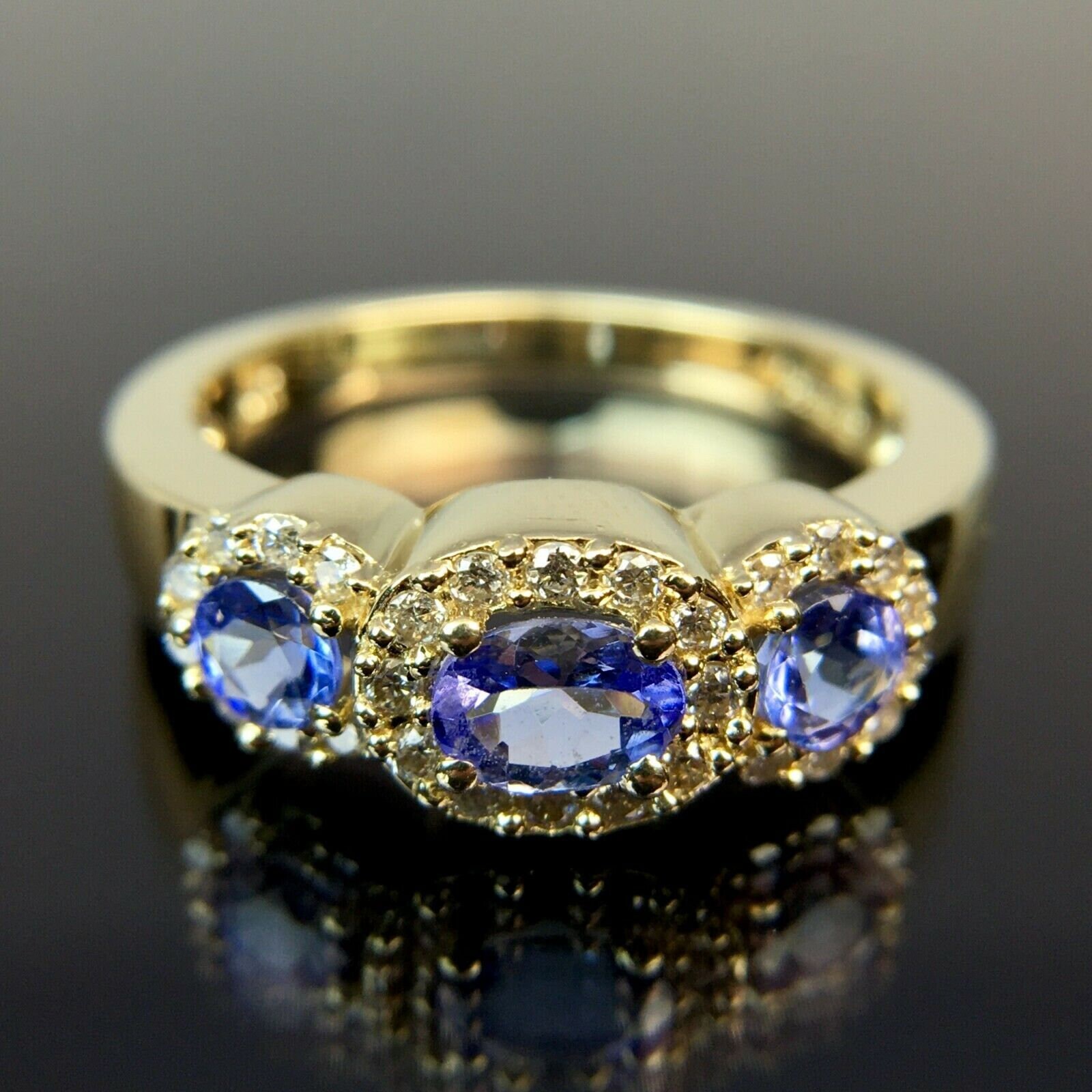 EFFY 14k Diamond & Oval Tanzanite Halo Yellow Gold Ring Size 6.75 - Etsy