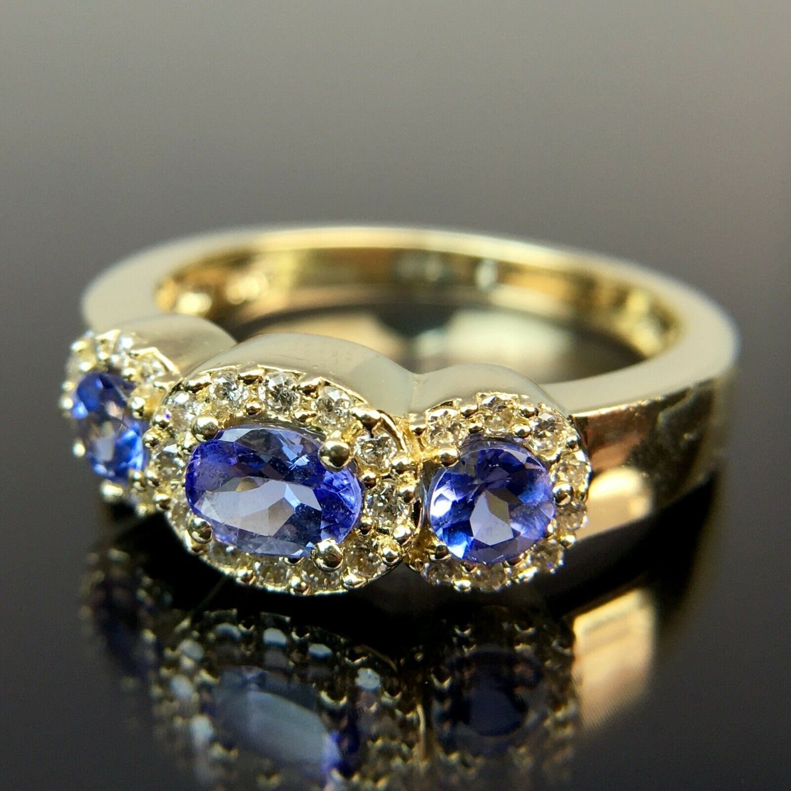 EFFY 14k Diamond & Oval Tanzanite Halo Yellow Gold Ring Size 6.75 - Etsy