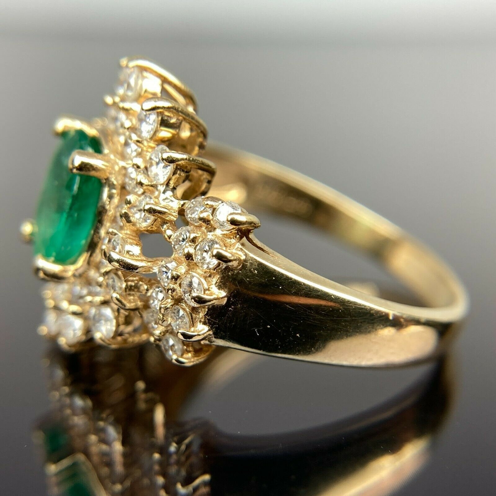 EFFY BH 14k Diamond & Emerald Double Halo Yellow Gold Ring Size 9.5 - Etsy