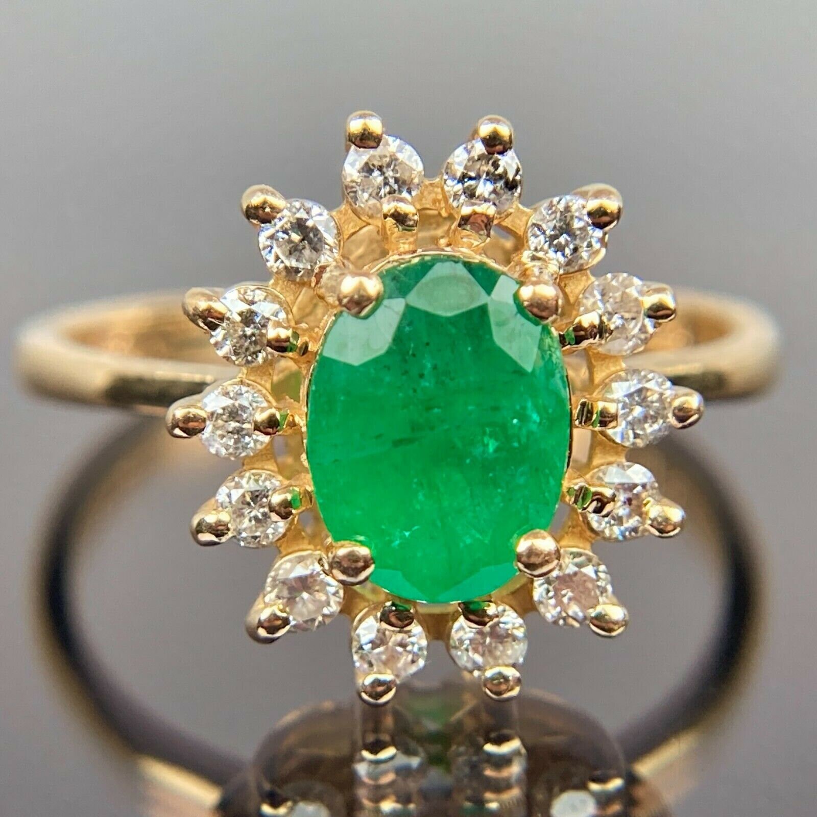 EFFY 14k Diamond & Emerald Halo Yellow Gold Ring Size 8 - Etsy