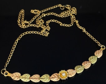 Black Hills Gold 10k Yellow Gold Diamond Leaf Necklace 18"