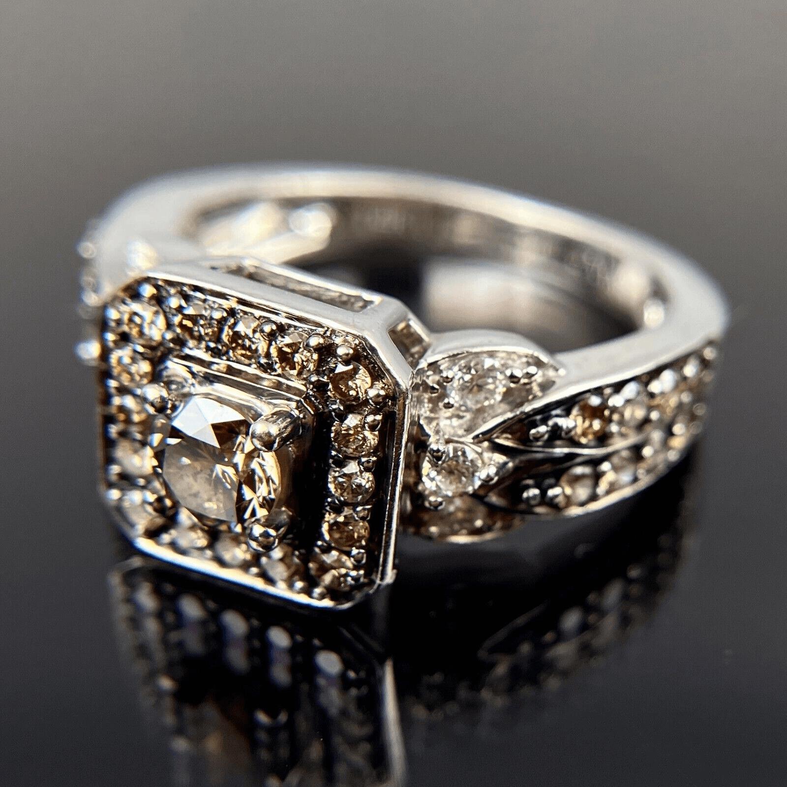 Le Vian 14k White & Chocolate Diamond Halo White Gold Ring Size 5.75