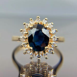 EFFY BH 14k Oval Cut Sapphire & Diamond Halo Cluster Yellow Gold Ring ...