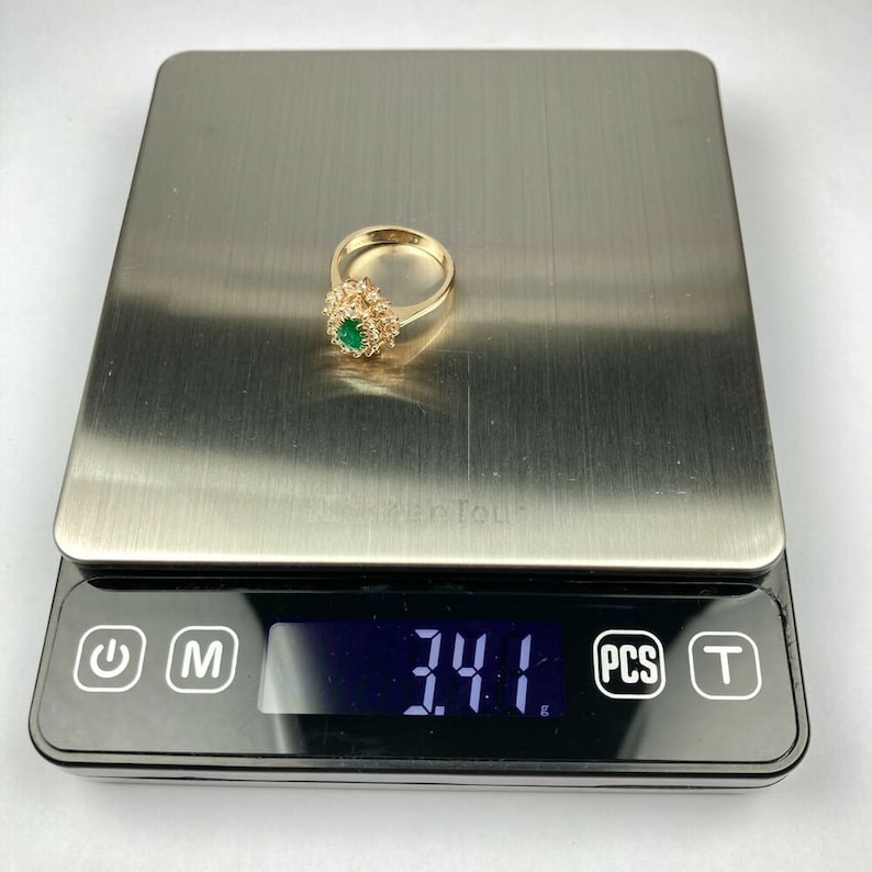 14k Diamond Emerald Double Halo Yellow Gold Ring Size 6 - Etsy