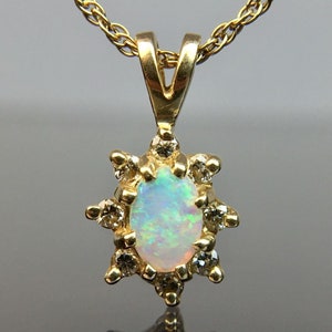 14k Yellow Gold Opal & Diamond Halo Pendant with 18" Necklace