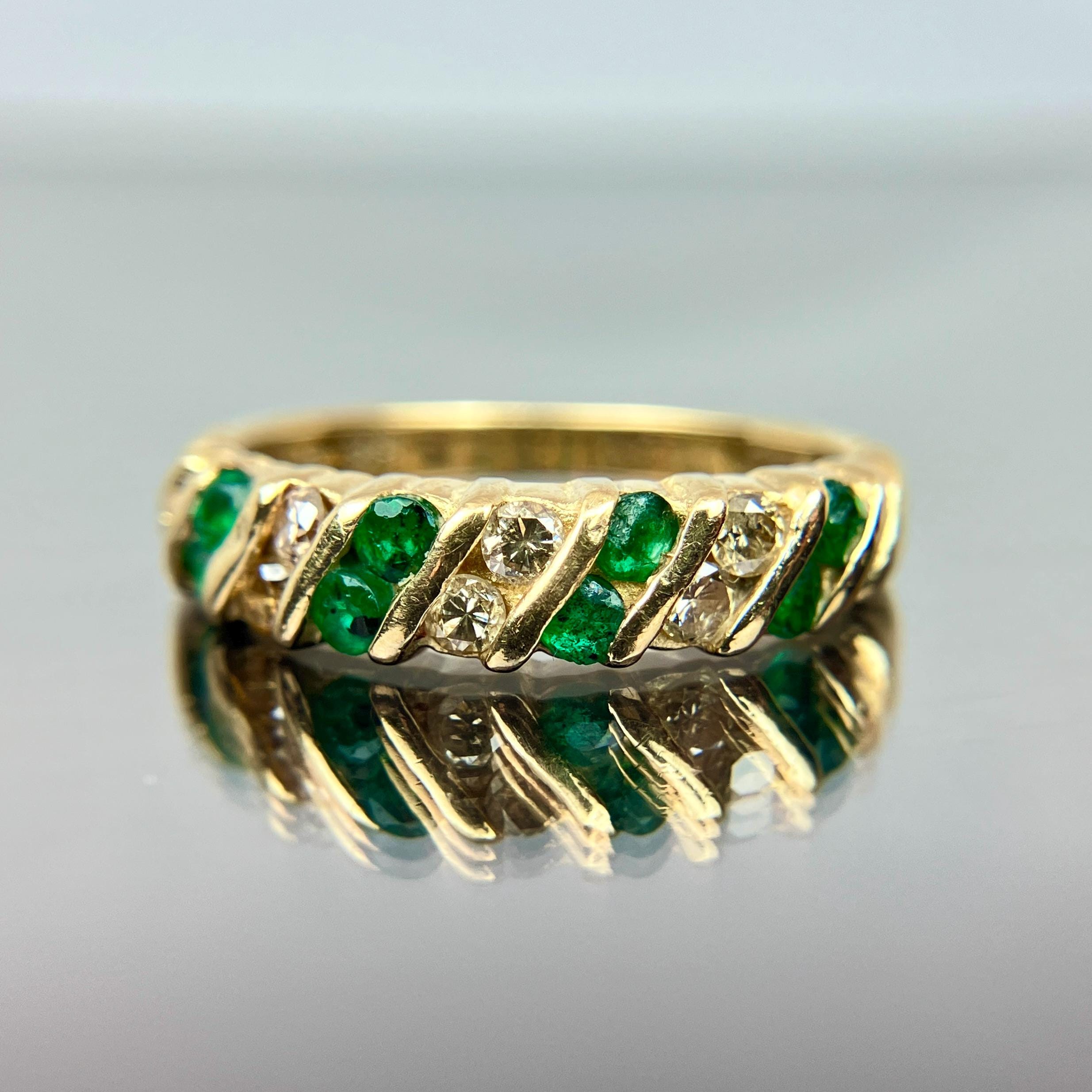 EFFY BH 14k Diamond & Emerald Band Yellow Gold Ring Size 5.25 - Etsy