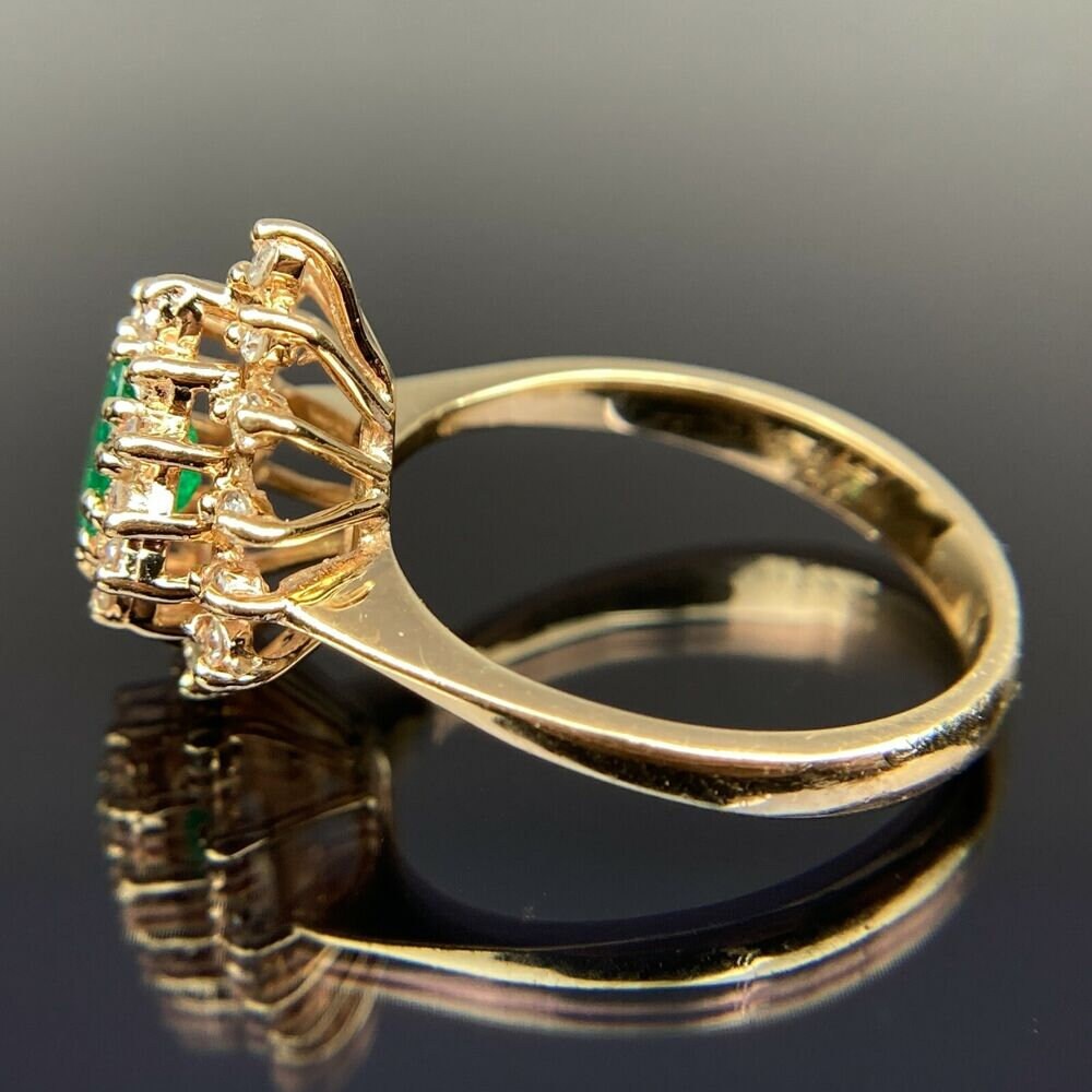 14k Diamond Emerald Double Halo Yellow Gold Ring Size 6 - Etsy