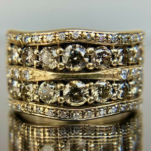 Le Vian 14k Chocolate & White Diamond Double Row Yellow Gold Ring Band Size 6