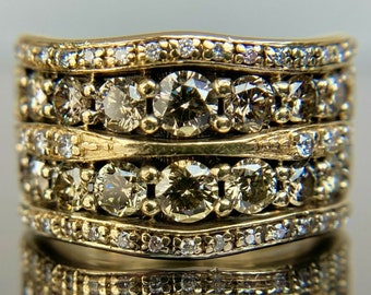 Le Vian 14k Chocolate & White Diamond Double Row Yellow Gold Ring Band Size 6