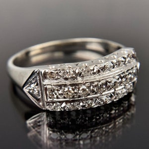 Vintage 14k White Gold Single-Cut Diamond Band Size 9.5
