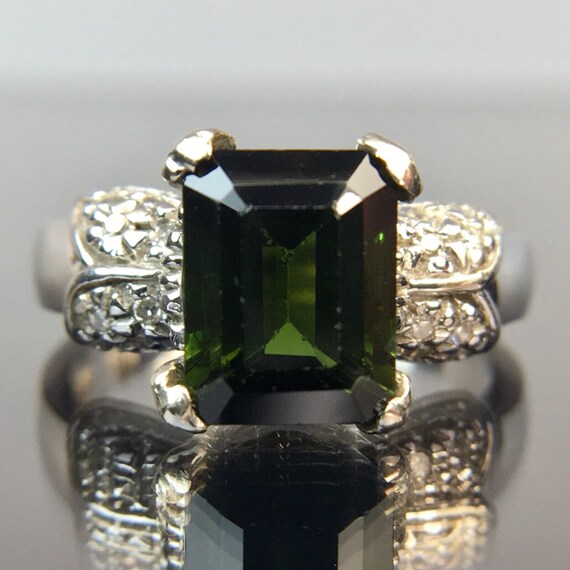 14k Green Tourmaline & Diamond White Gold Ring Si… - image 2