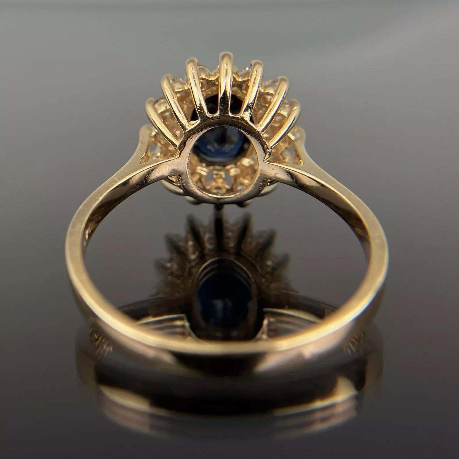 EFFY BH 14k Oval Cut Sapphire & Diamond Halo Cluster Yellow Gold Ring ...