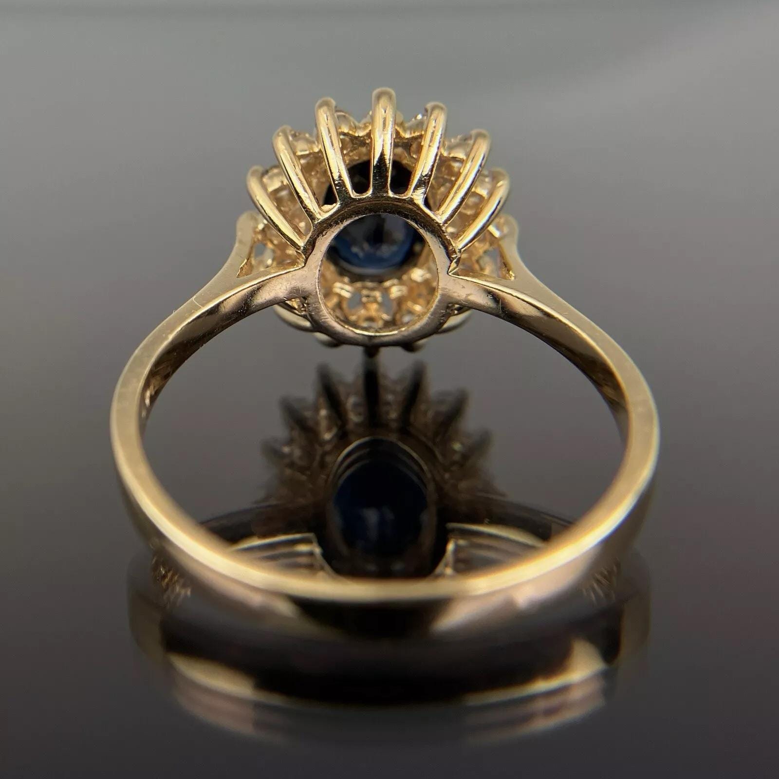 EFFY BH 14k Oval Cut Sapphire & Diamond Halo Cluster Yellow Gold Ring ...