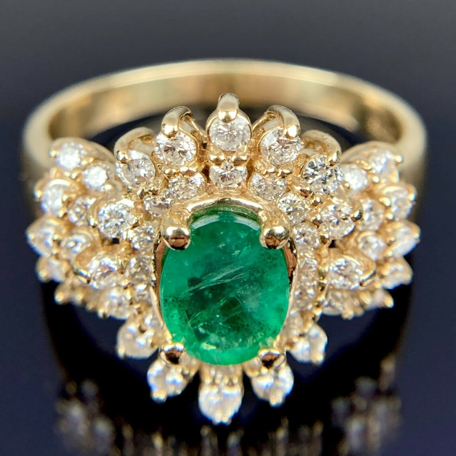 EFFY BH 14k Diamond & Emerald Double Halo Yellow Gold Ring Size 9.5 - Etsy