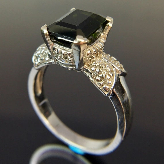 14k Green Tourmaline & Diamond White Gold Ring Si… - image 4