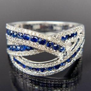 EFFY 14k Diamond & Sapphire Crossover White Gold Ring Size 7